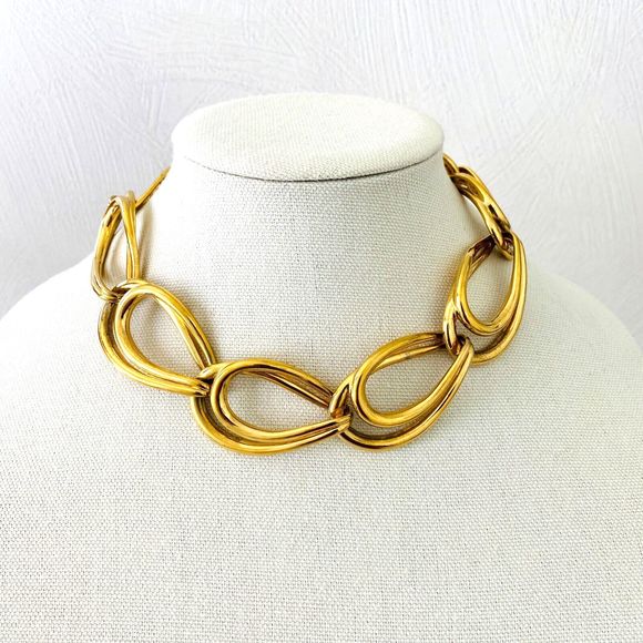 Vintage Rare Givenchy Signed Statement Chunky Link Chain Gold Tone Necklace 17" - Picture 1 of 7